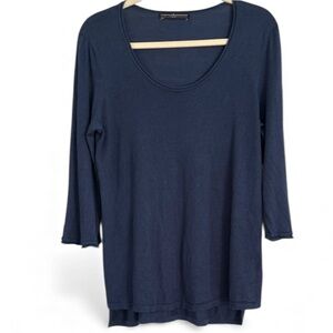 Peruvian Connection 3/4 Sleeve Blue Tunic Top Pima cotton and Modal Navy